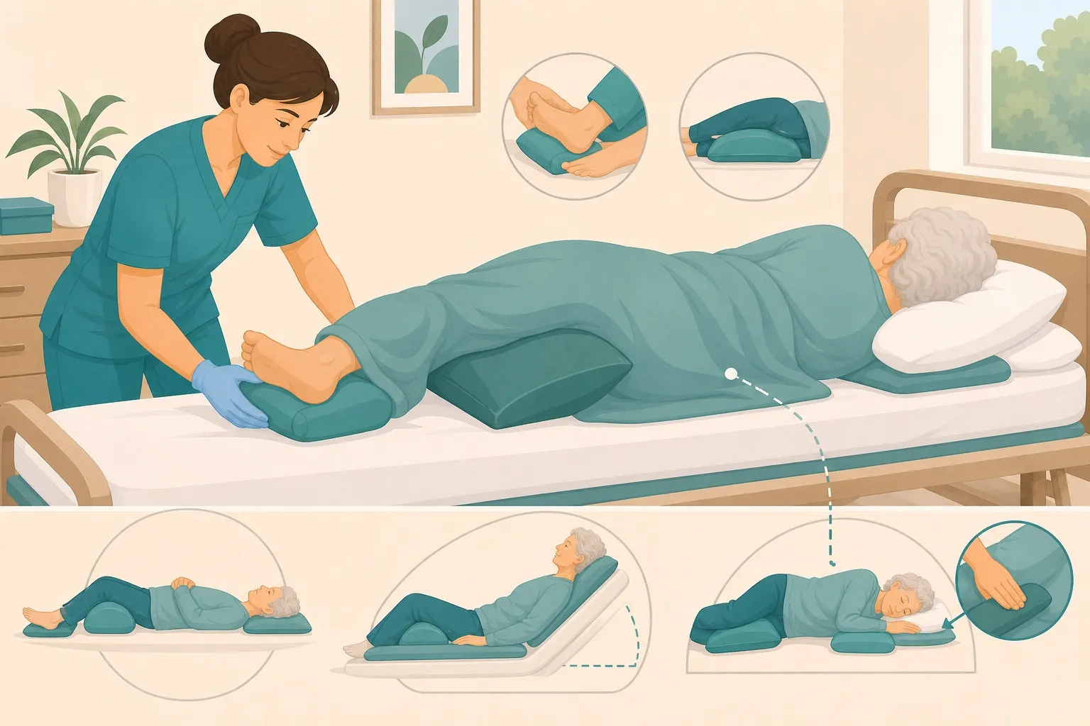 Operatore che riposiziona e controlla la cute di un paziente allettato per prevenire lesioni da pressione