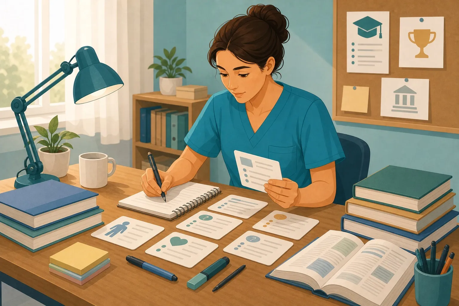 Persona che studia quiz e materiali per preparazione a esami e concorsi OSS
